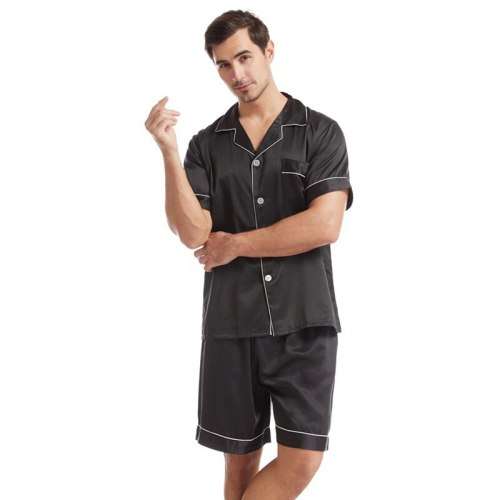 Mens Black Satin Pajama Set