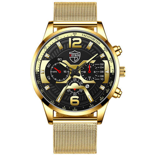 DEYROS Men`s Mesh Steel Gold Watch