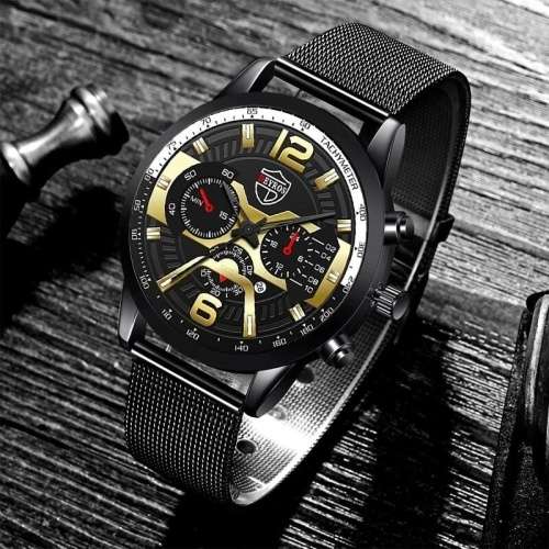 DEYROS Men`s Mesh Steel Black With White Watch
