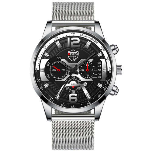 DEYROS Men`s Silver Mesh Steel Watch