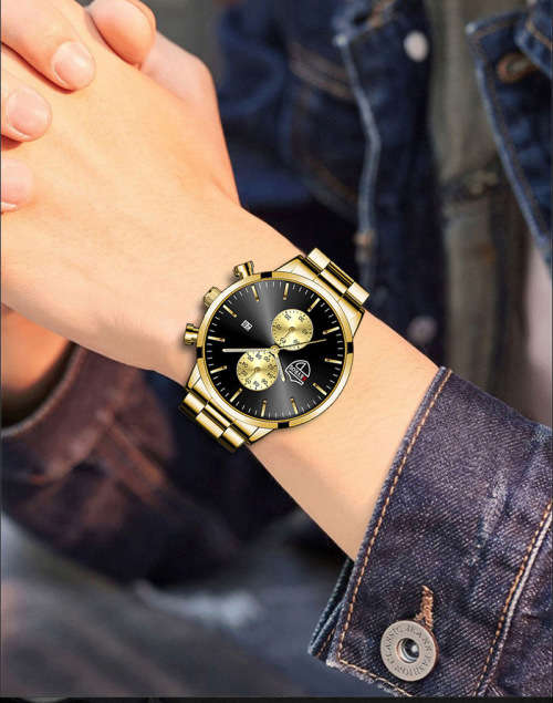 DEYROS Men`s Steel Gold Watch