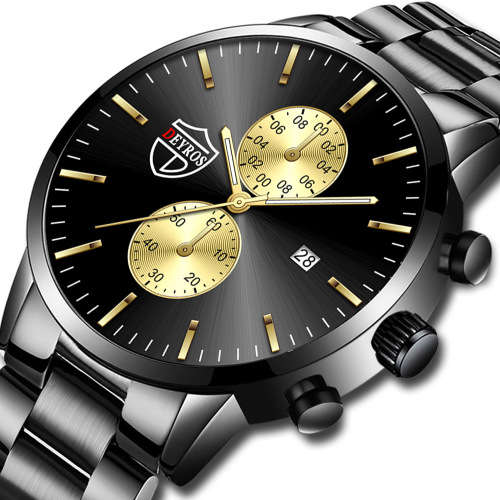 DEYROS Men`s Black Steel Watch