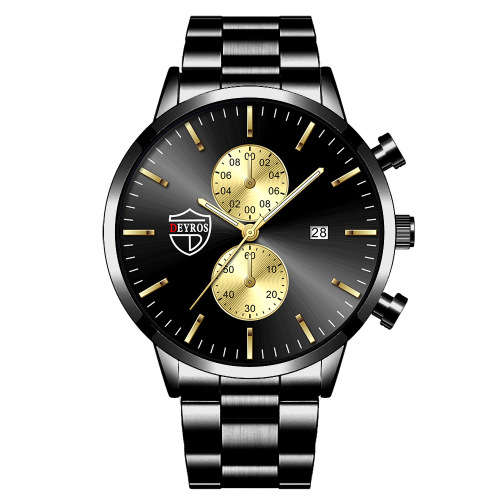 DEYROS Men`s Black Steel Watch