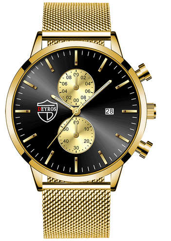 Mens Gold Luxury Watch Mesh Belt Quartz