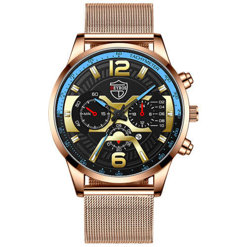 Mens Rose Gold Luxury Watch Mesh Belt Quartz