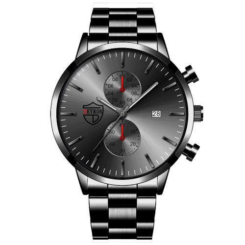 DEYROS Men`s Black Steel Watch