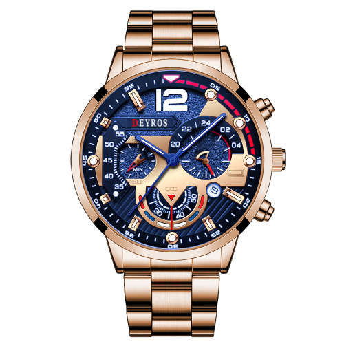 DEYROS Men`s Rose Gold Steel Watch