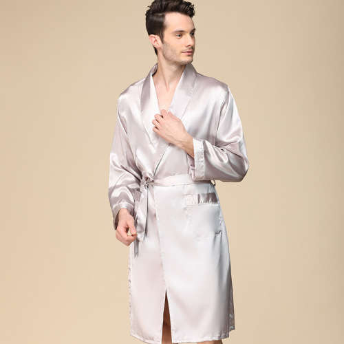 Men`s One-piece Silk Long Sleeve Nightgown