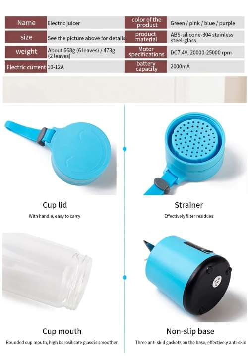 Portable Smoothie Blender, Juicer Food Processor USB Rechargeable