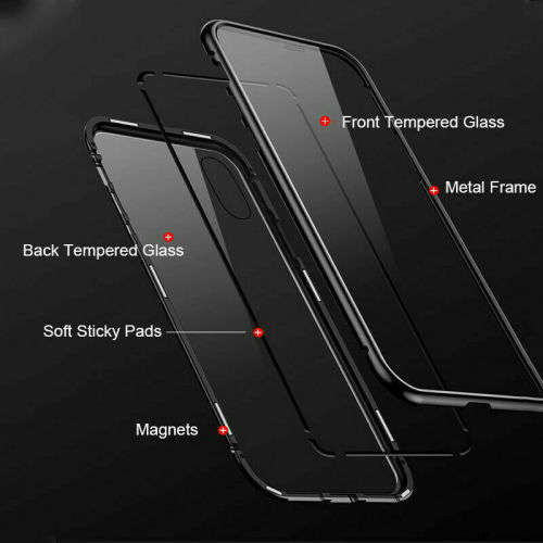 360°Magnetic Metal Case Front+Back Glass Iphone 6/7/7Plus/8Plus/8/XS/X/X Max/XR/XS Max/SE/11 Pro Max