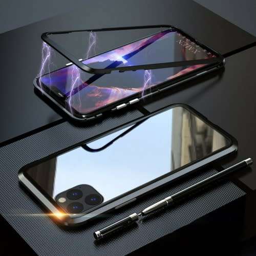 360° Magnetic Metal Case Front+Back Glass Cover For Iphone 11/11 Pro/12/12 Pro/12 Mini/12 Pro Max