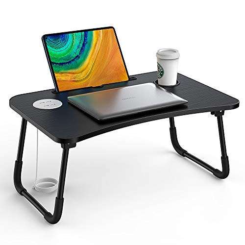 Multi-Purpose Foldable Laptop Table with Cup Holder and iPad/Tablet Slot