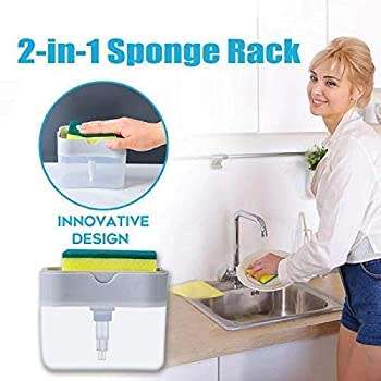 2 in 1 Countertop Dishwashing Soap Pump and Sponge Rack, Soap Dispenser