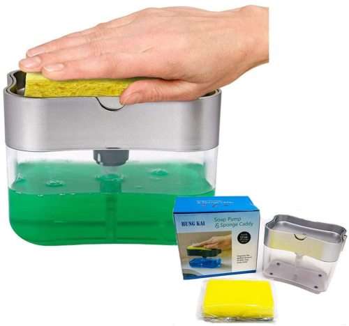 2 in 1 Countertop Dishwashing Soap Pump and Sponge Rack, Soap Dispenser