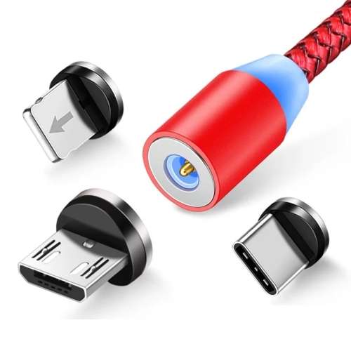 Magnetic USB Cable Fast Charging USB Type-C, Micro USB and iPhone 3 in 1 Cable