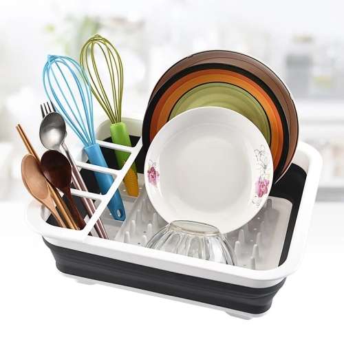 Kitchen Collapsible Dish Drainer Drying Rack Folding Tableware Holder Drain Telescopic Storage Sink