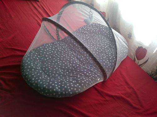 Fold up baby pillow with mosquito net