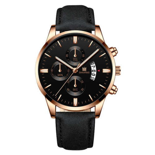 Business Casual  Quartz Wrist Watches Men -Black& Rose Gold