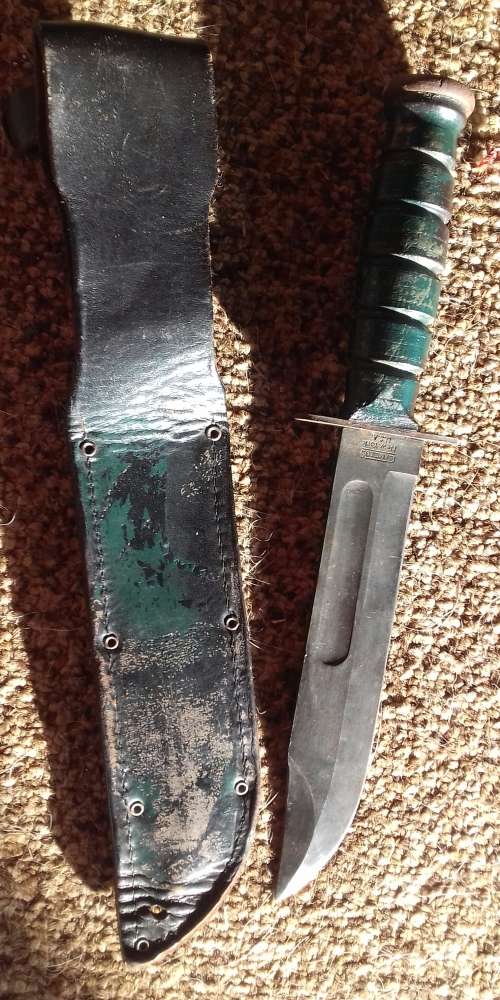 Recce Border War ka-bar combat knife with hand applied camo ... Genuine used item