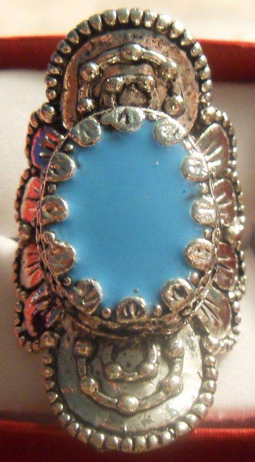 Silver ring with blue insert - size ajustable