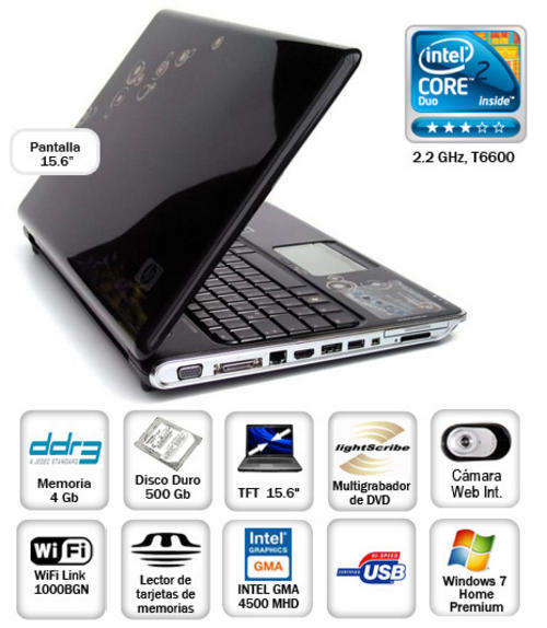 HP Pavilion DV6-1355DX 15.6-Inch Laptop 2.2 GHz Core 2 Duo Processor, 4 GB DDR3 RAM, 500 GB HDD