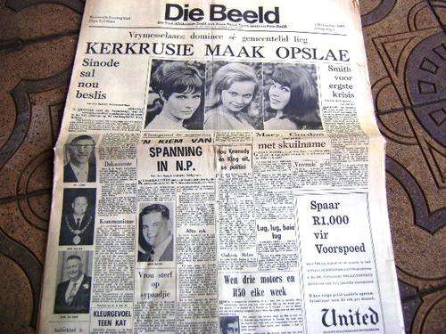 1965 DIE BEELD NEWSPAPER, VRYMESSELAARS, RUGBY, KAREN MUIR, BOKS STEYNS, CHAPLIN, RHODESIA