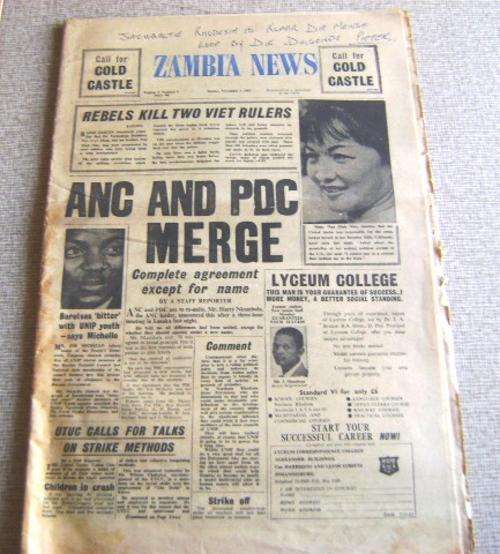 RARE 1963 ZAMBIA NEWS NEWSPAPER SEE PHOTOS BELOW FOR COVERAGE.