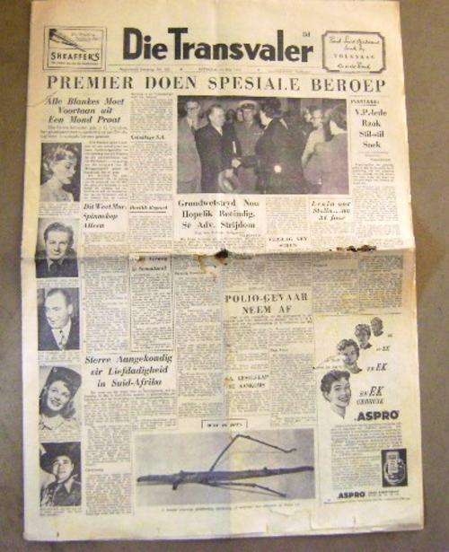 VINTAGE 1956 TRANSVALER  NEWSPAPER SEE BELOW