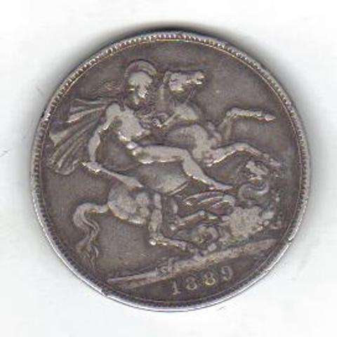 1889 BRITISH QUEEN VICTORIA SILVER CROWN