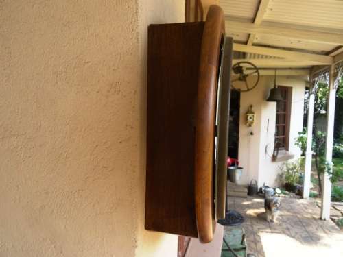 ANTIQUE MAHOGANY STATION CLOCK CASE CONVERTED TO BATTERY.