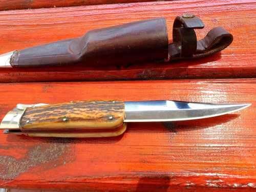 POST WAR 1950`S CARL SCHLIEPER EYE BRAND FOLDING HUNTING BOWIE 310 MM TOTAL BLADE 190 MM
