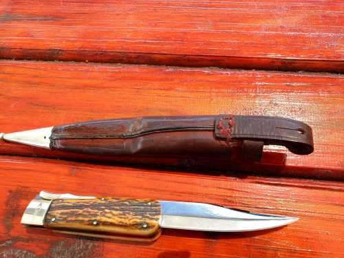 POST WAR 1950`S CARL SCHLIEPER EYE BRAND FOLDING HUNTING BOWIE 310 MM TOTAL BLADE 190 MM