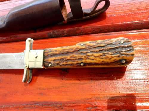 POST WAR 1950`S CARL SCHLIEPER EYE BRAND FOLDING HUNTING BOWIE 310 MM TOTAL BLADE 190 MM