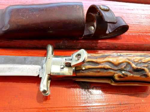 POST WAR 1950`S CARL SCHLIEPER EYE BRAND FOLDING HUNTING BOWIE 310 MM TOTAL BLADE 190 MM