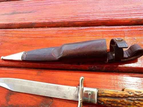 POST WAR 1950`S CARL SCHLIEPER EYE BRAND FOLDING HUNTING BOWIE 310 MM TOTAL BLADE 190 MM