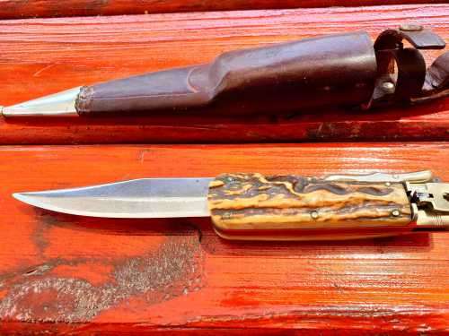 POST WAR 1950`S CARL SCHLIEPER EYE BRAND FOLDING HUNTING BOWIE 310 MM TOTAL BLADE 190 MM