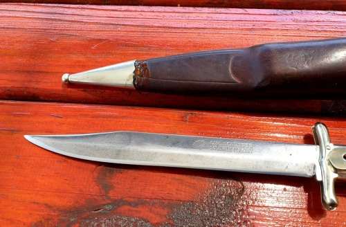 POST WAR 1950`S CARL SCHLIEPER EYE BRAND FOLDING HUNTING BOWIE 310 MM TOTAL BLADE 190 MM