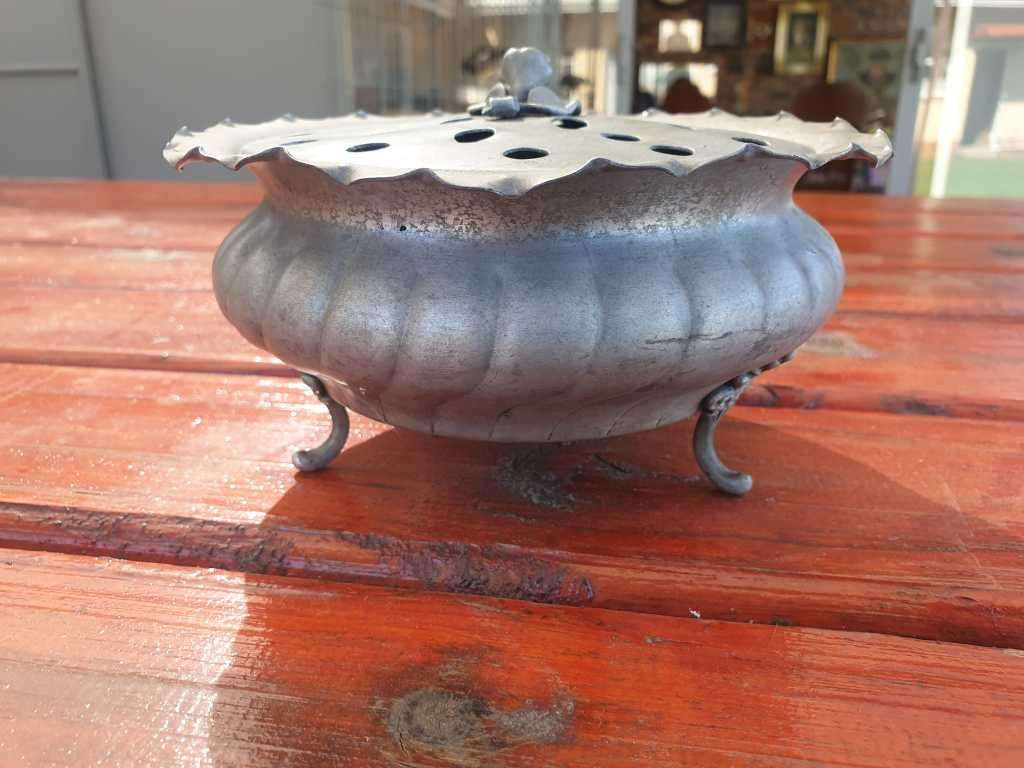 RARE ITALIAN PEWTER FOOTED FLOWER BOWL WITH LID