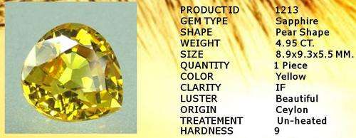 VIVID Yellow sapphire Pear shape 4.95 ct. Ceylon