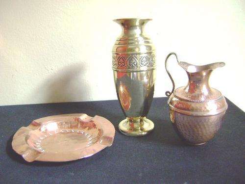 HOLLAND AND ITALY MADE, PITCHER, VASE AND HAND BEATEN COPPER ASHTRAY