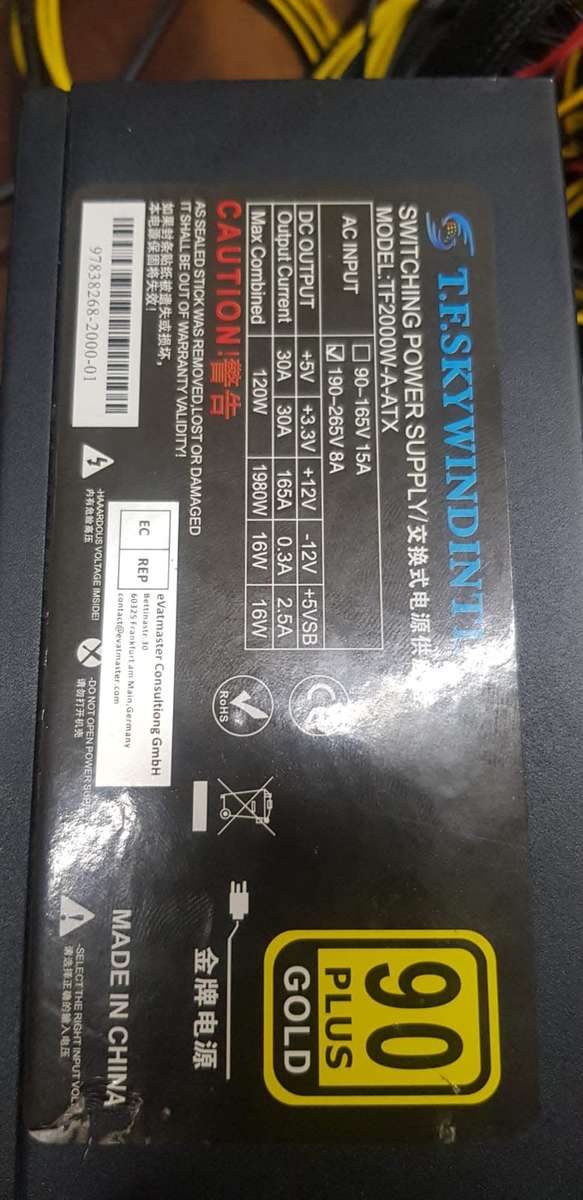 Skywindintl 2000w 90 Plus Gold Mining ATX Non-Modular Power Supply