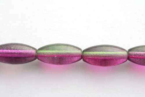 Glass beads, light purple/green, 16x8mm, 5pcs