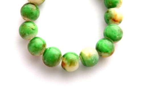 Czech glass beads, green/white, 6mm, 10pc