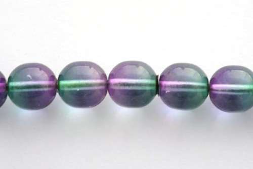 Czech glass beads, green/purple, 10mm, 5pcs