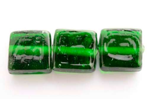 Indian glass beads, square, dark green, 13mm, 5pcs