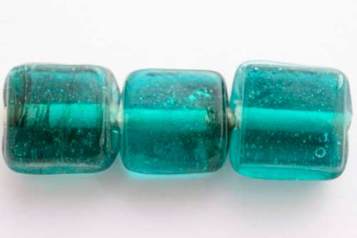 Indian glass beads, square, teal, 13mm, 5pcs