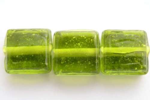 Indian glass beads, square, light green, 13mm, 5pcs