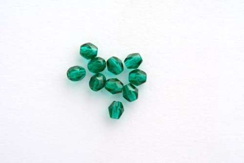 Czech fire polished beads, emerald, 4mm, 10pcs