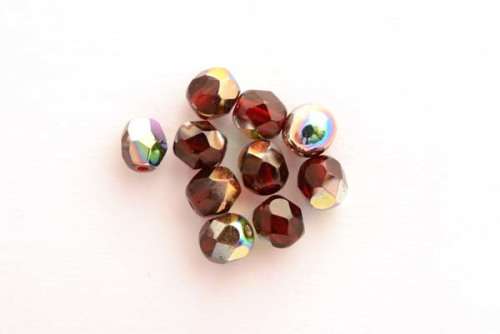 Czech fire polished beads, garnet vitrail, 6mm, 10pcs