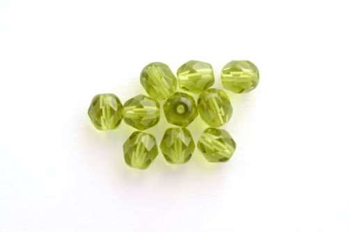 Czech fire polished beads, olivine, 6mm, 10pcs